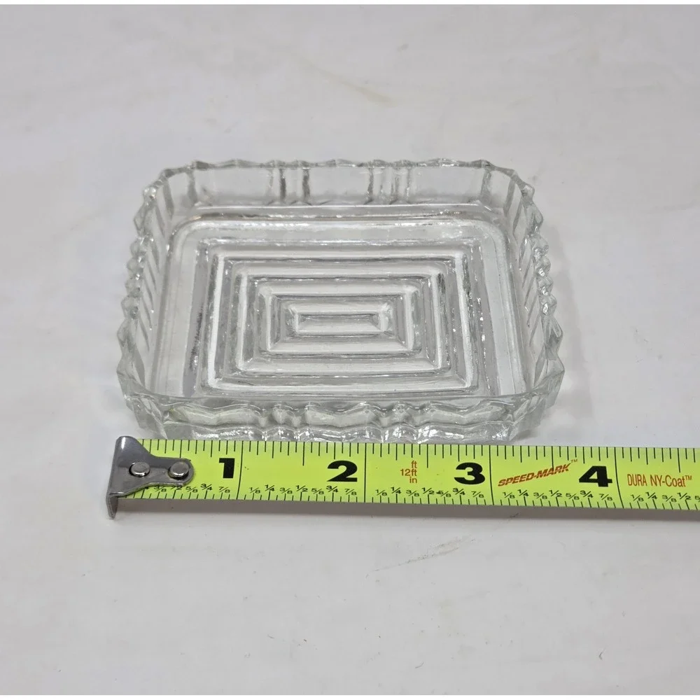 Vintage Art Deco Pressed Glass Rectangular Dish Ribbed Nut Catchall Tray